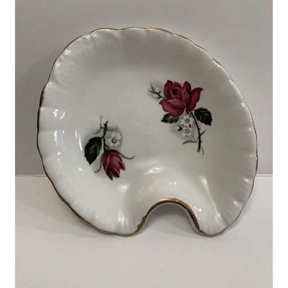 Royal Dover China Bone China England Vintage Trinket Dish Two Roses Gold Trim - Picture 6 of 10